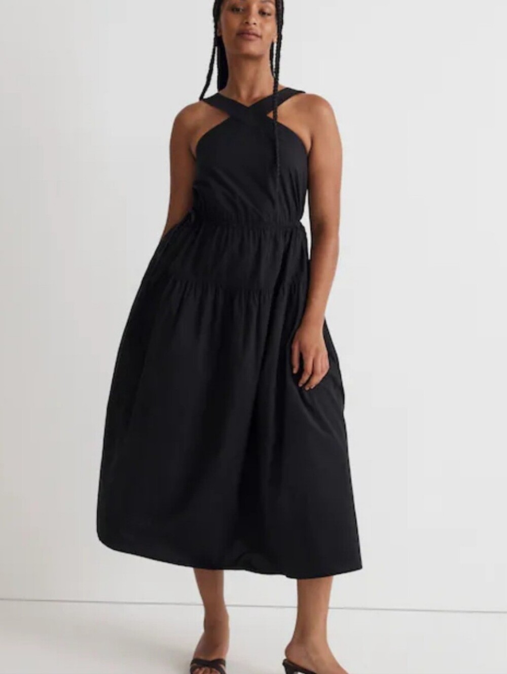 Madewell Poplin Halter Tiered Midi Dress True Black Size 12